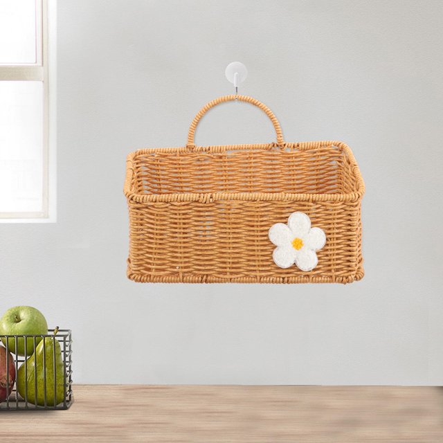 IDEANATEGRATE Cesta Tejida Para Almacenaje Colgante En Pared Rústico Beige Para Uso Doméstico