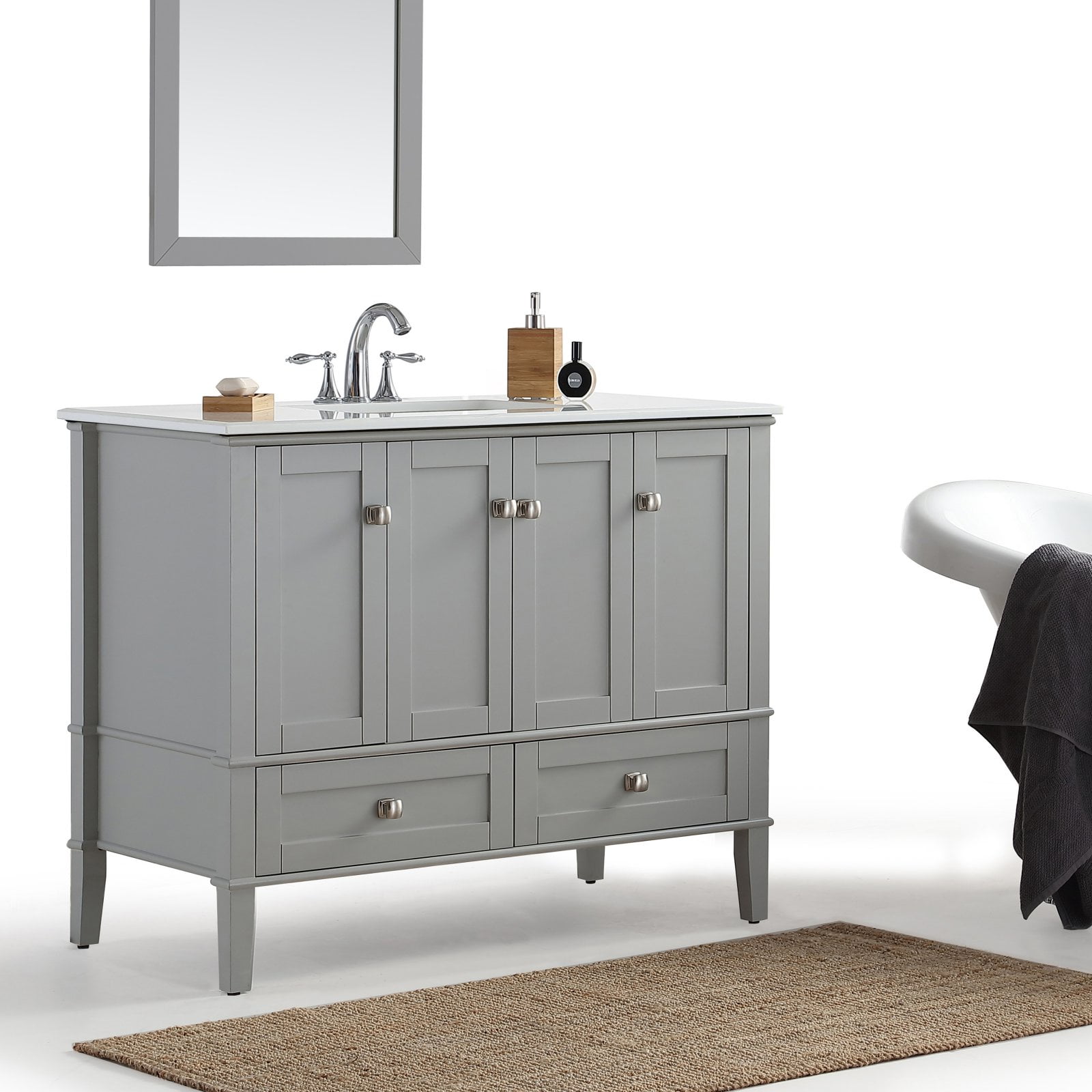 Simpli Home Chelsea 42 Bath Vanity With White Quartz Marble Top