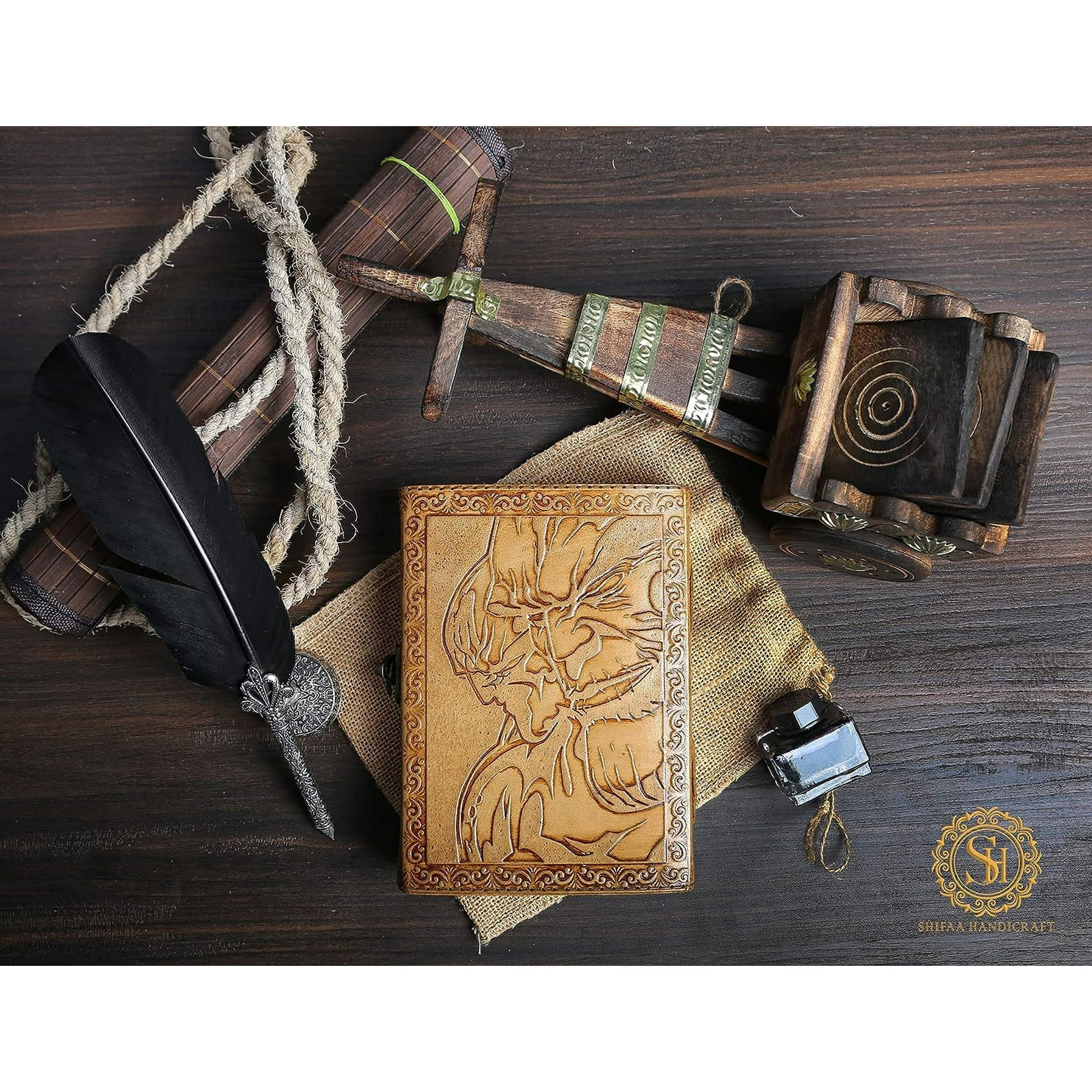 Avengers Marvels Logo Embossed Vintage Leather Sketchbook Journal Writing Notebook for Men & Women Leather Bound Notebook Daily Notepad 8x6 Inches.