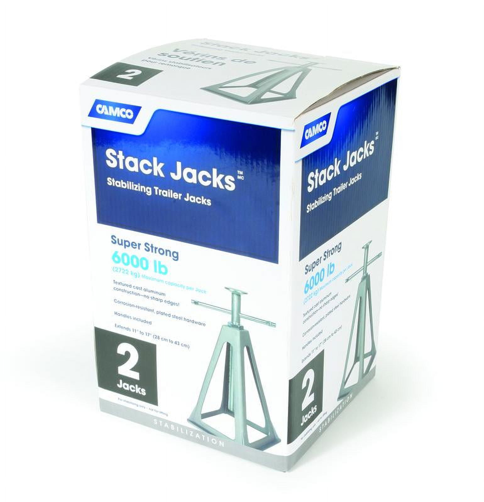 Camco Olympian RV Jack Stands | Supports up to 6,000lbs and Extends up to 17-inches | 2-Pack, Aluminum, Silver (44561)