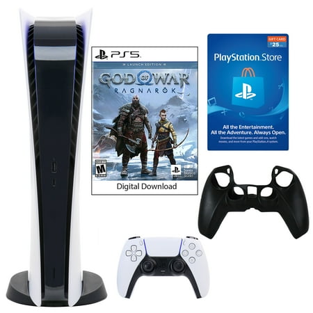 Sony PlayStation 5 Digital GOW: Ragnarok Console with $25 PNS Card and Silicone Sleeve