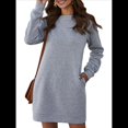 thumbnail image 1 of Vestidos para Mujer, Larga, Informales, Holgados, de Otoño, con Cuello Redondo, Minivestido con Bolsillos Gris L, 1 of 7