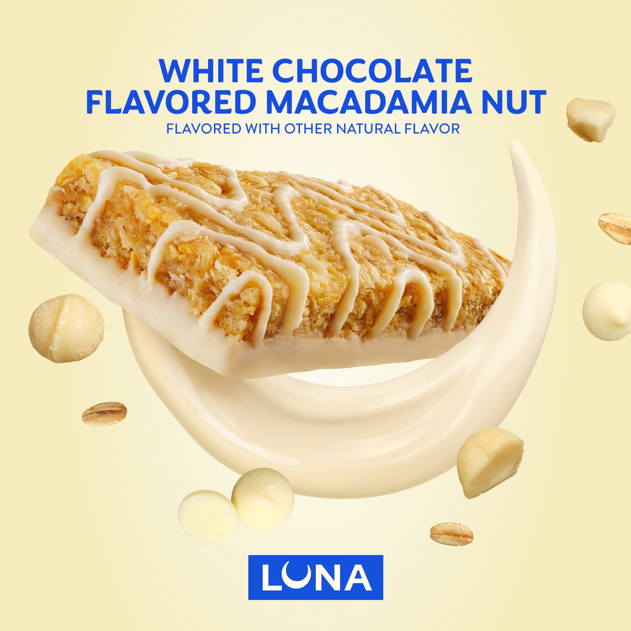 LUNA White Chocolate Macadamia Flavor Gluten Free Snack Bars, Protein Bars, 15ct