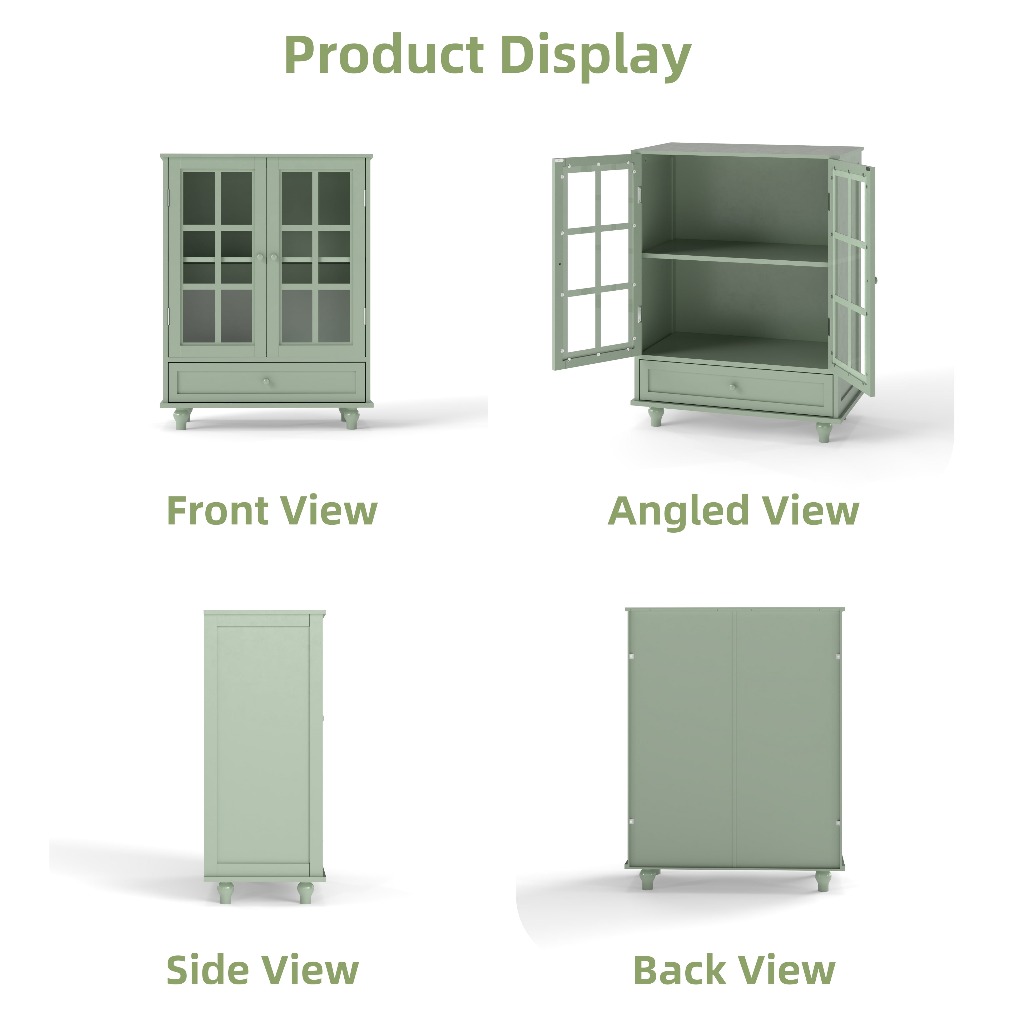 TrumanPick Sideboard Buffet Cabinet with Glass Doors & Drawer - 36" Kitchen Pantry Storage Cabinet for Dining Room, Living Room Coffee Bar, Green