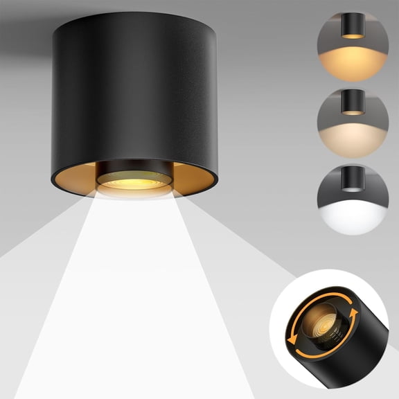 3-Color&Watt Zoomable Ceiling Spotlight Fixtures, Flush Mount Light Fixture Dimmable LED Spot Lights Indoor, 4.72" Cylinder for Hallway Kitchen Entryway Foyer, 30W Black