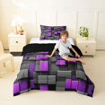 thumbnail image 3 of Manfei 3D Geometric Cubes Twin Comforter Sets, Gray Purple Checkered Bedding Set, Black Reversible 2pcs, 1 Comforter and 1 Pillowcase, 3 of 6