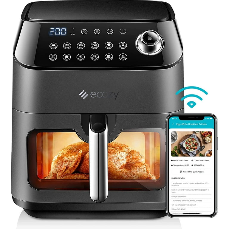 Air Fryer 6 Quart 8-in-1 Cooker, Visible Window, 11 Presets, Wi-Fi