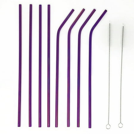 US 8pcs 10.5" Stainless Steel Ultra Long Metal Cocktail Straw + 2 Cleaner Brush