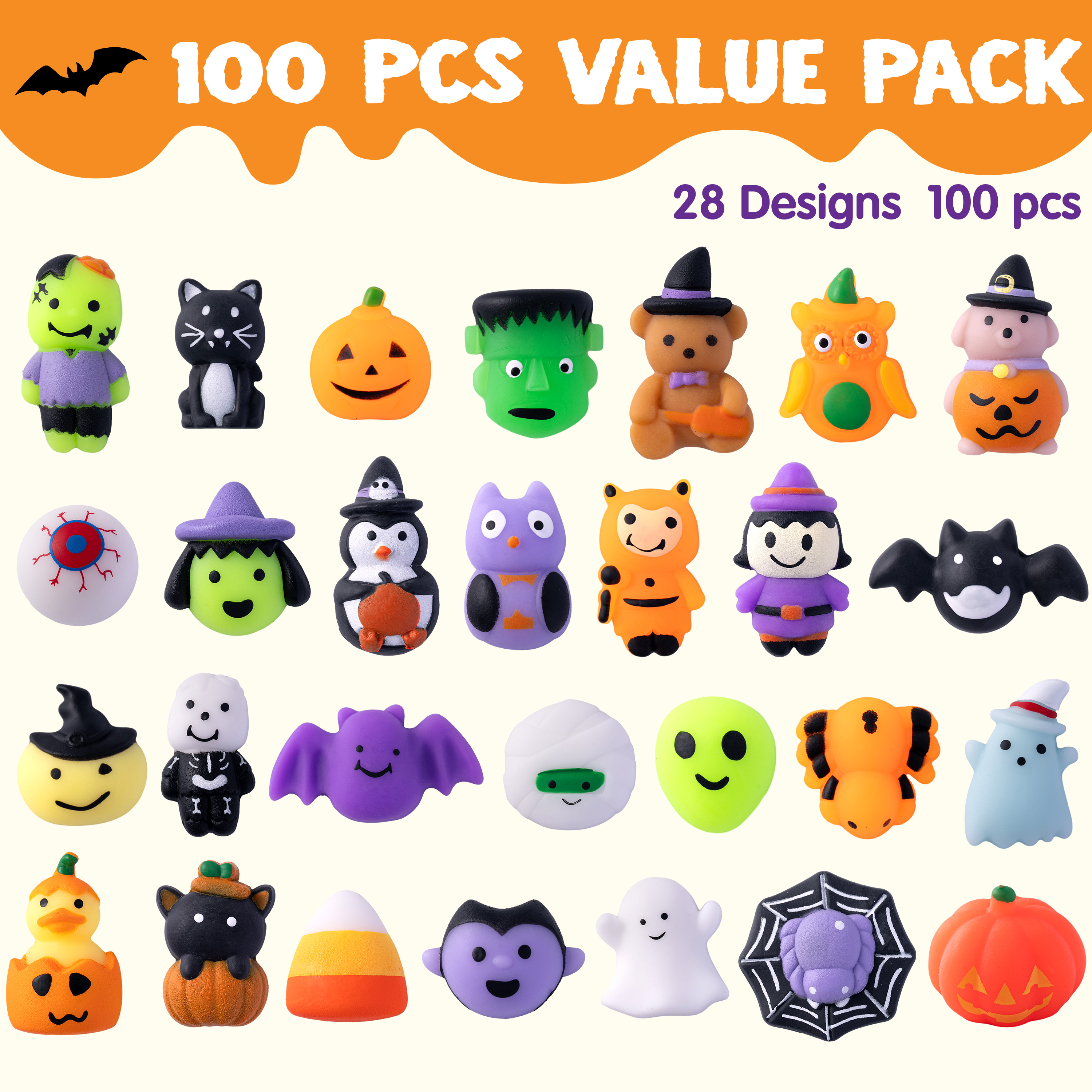 Joyfy 100-Piece Halloween Mochi Squishy Toys photo 7