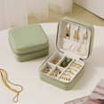 thumbnail image 2 of Portable Leather Travel Jewelry Box, Small Jewelry Organizer for Earrings, Studs, Necklaces and Rings, Compact Jewelry Case, Green, 2 of 3
