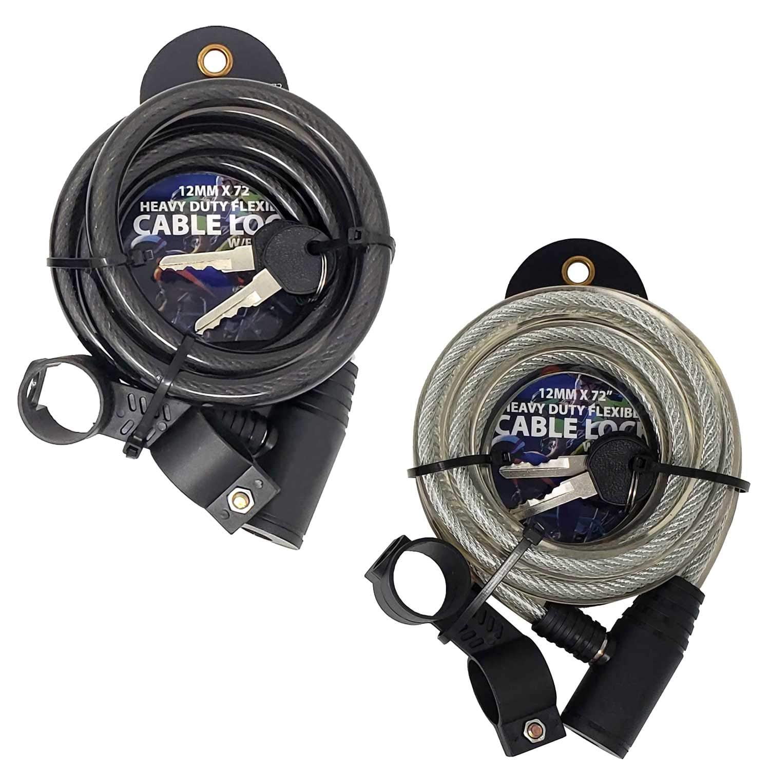 72' Inch Extra Long Heavy Duty 12 mm Steel Cable Self Coiling Keyed Bicycle Bike Lock with Bracket-6 Ft (2 Keys)
