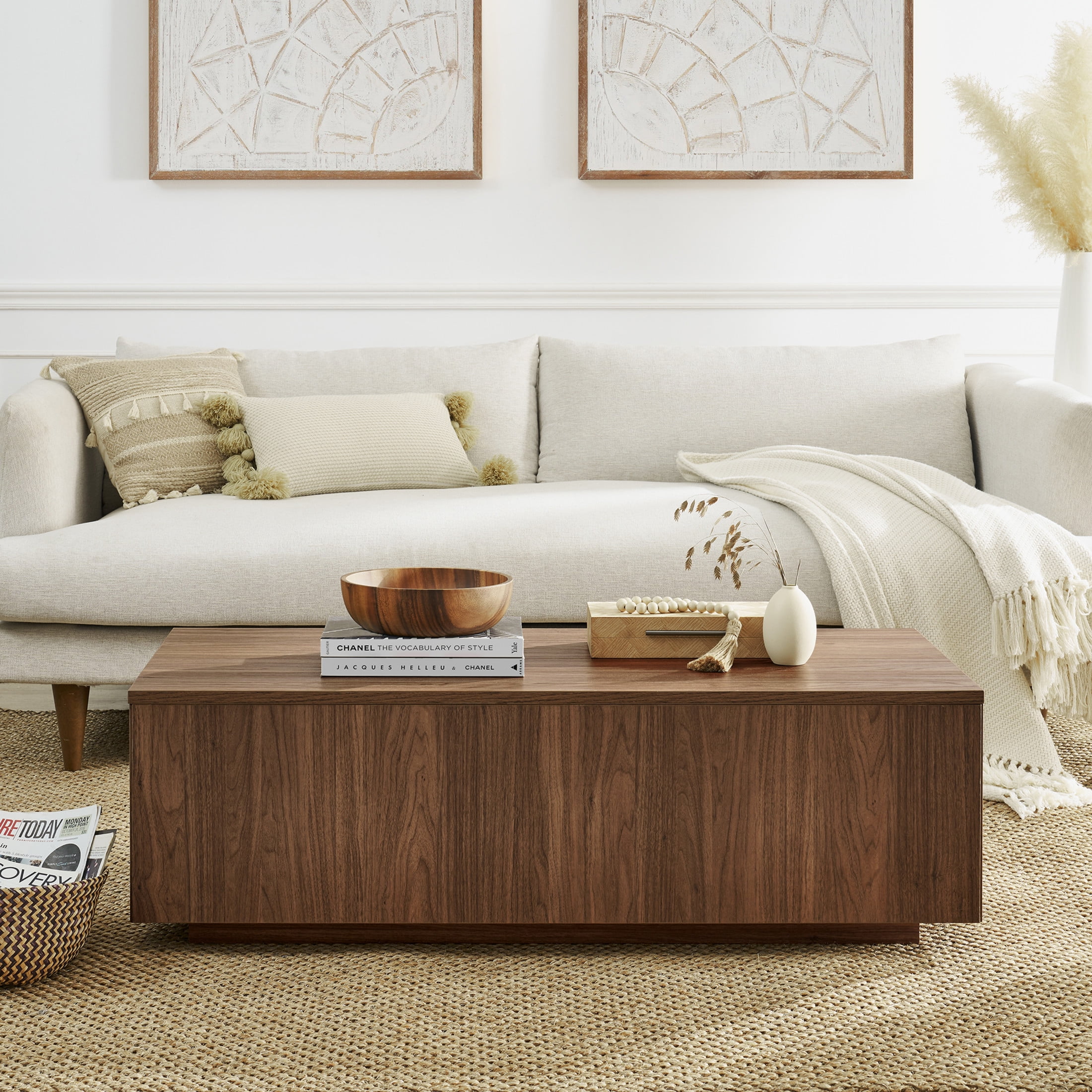 Evelyn&Zoe Modern/Contemporary 48" Wide Satin Walnut Coffee Table