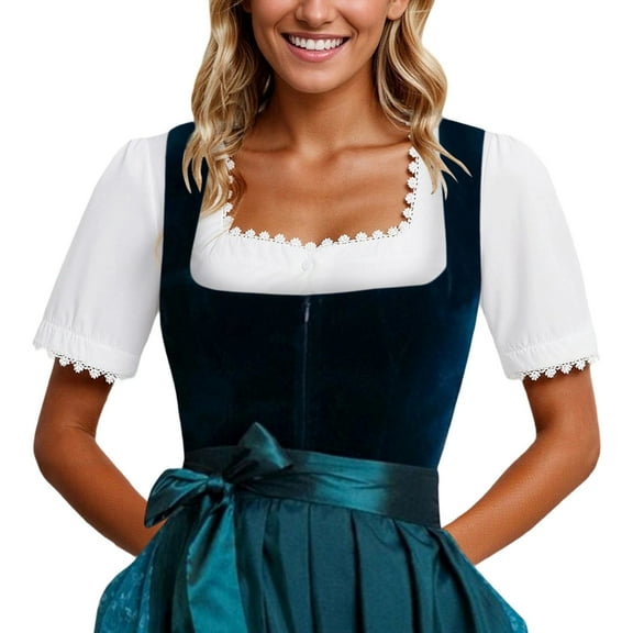 Oktoberfest Dirndl Blouse Women 2025 Short Sleeve Lace Trim Button Dirndl Shirt Oktoberfest Top Traditional Outfit