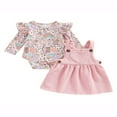 thumbnail image 1 of Infant Baby Girls Outfits Long Sleeve Ruffle Knit Heart Print Romper+ Suspender Skirt Overall Dress Set Light Pink 6-9 Months, 1 of 8