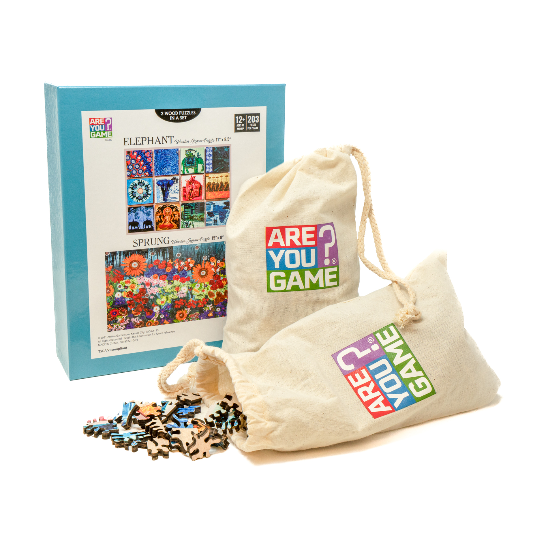 AreYouGame.com Wooden Jigsaw Puzzle Set - Elephant & Sprung: 406 Pcs