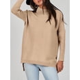 thumbnail image 4 of Sanmadrola Oversized Turtleneck Sweaters for Women 2023 Fall Winter Long Batwing Sleeve Split Hem Jumper Pullover Knit Sweater Tops, Khaki, 2XL, 4 of 8