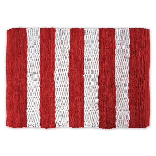 24" x 36" Red and White Striped Reversible Rectangular Rag Rug