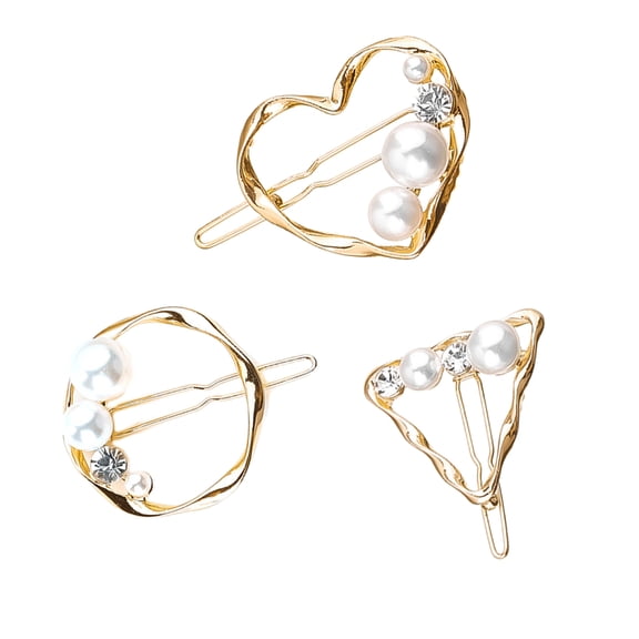 HINTRMENT 3Pcs Metal Hair Clips For Women Geometric Pearl Heart Shape Hair Barrettes Wedding Party Headwear Accessories