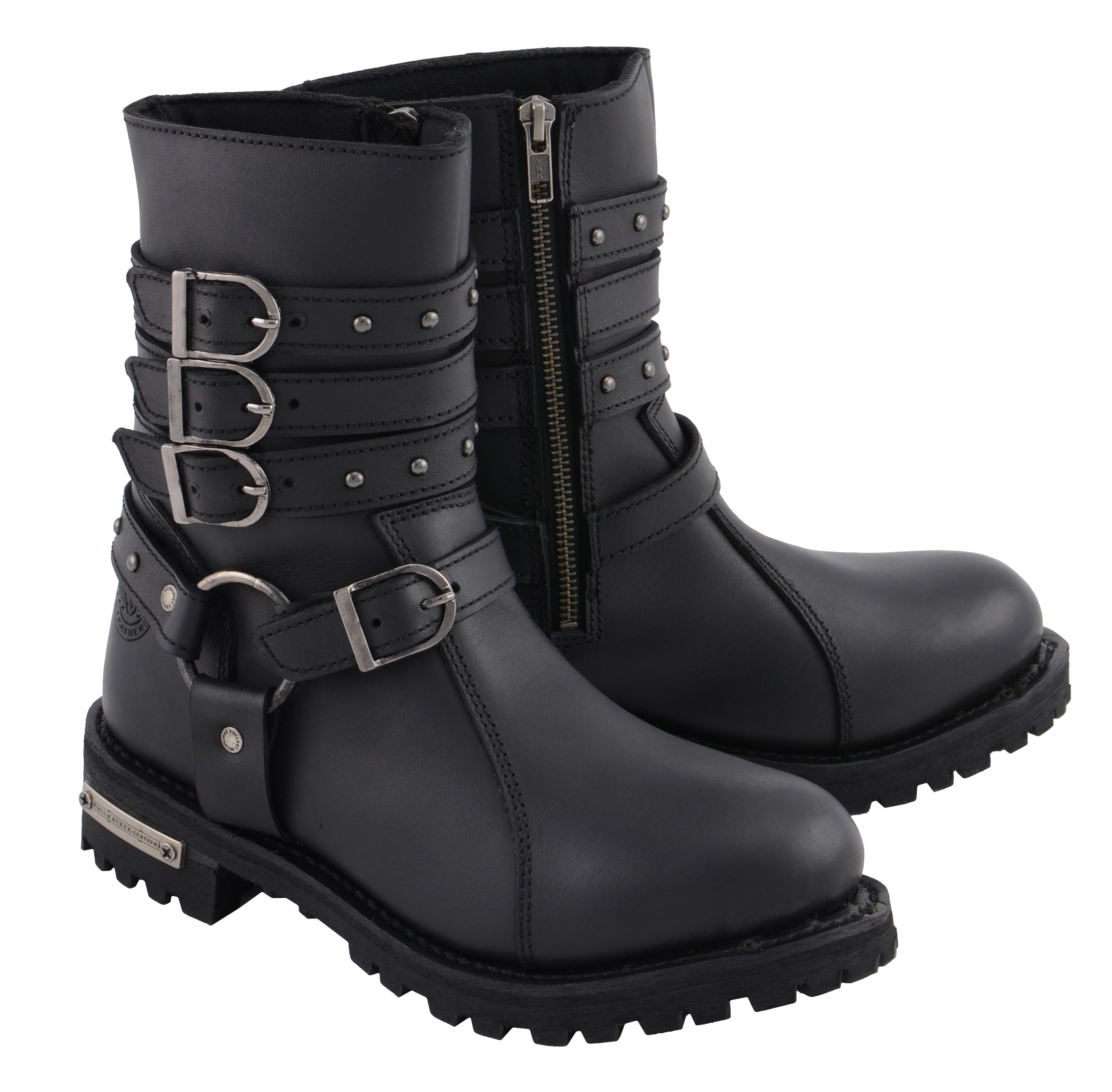 Milwaukee Leather MBL9399 Womens 9 Inch Black Triple Buckle Leather Harness Boot with Side Zipper Entry 8