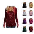 thumbnail image 1 of Womens Glitter Tops 2026 Spring Fashion Y2K Long Sleeve V Neck Loose Velvet Sequin Patchwork T Shirts Rave Outfits, 1 of 8