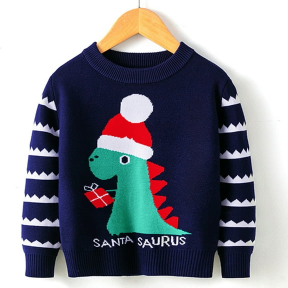 Tfken Christmas Toddler Kids Girls Sweater Size 2-3 Years Crew Neck Cartoon Print Soft Trendy Navy Pullover Sweater
