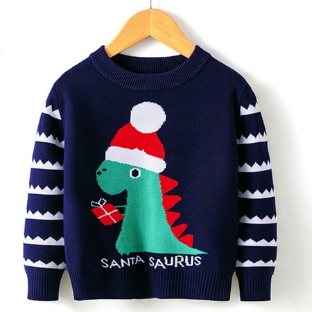 

ZMHEGW Sweater For Child Toddler Boys Girls Christmas Cartoon Dinosaur Print Warm Knitted Long Sleeve Xmas Tops Knitwear Cardigan Kids Coat