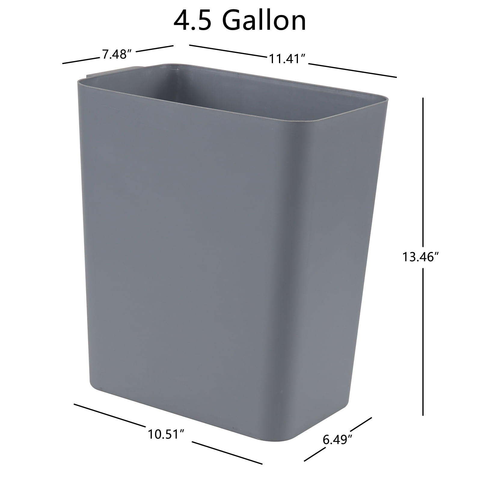 Lasbily 3-Pack 4.5 Gallon Plastic Rectangular Wastebasket, Slim Bathroom Trash Can, Gray