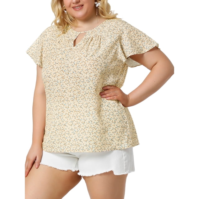 BluDe GaEstampado Floral ManAcampanaOjo De CerraduTalGrande PaMujer Beige 3XL