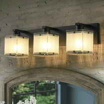 Classic 3-Light Wall Sconce Black Retro Vanity Lighting Minimalist Square Lampshade Wall Light Fixture