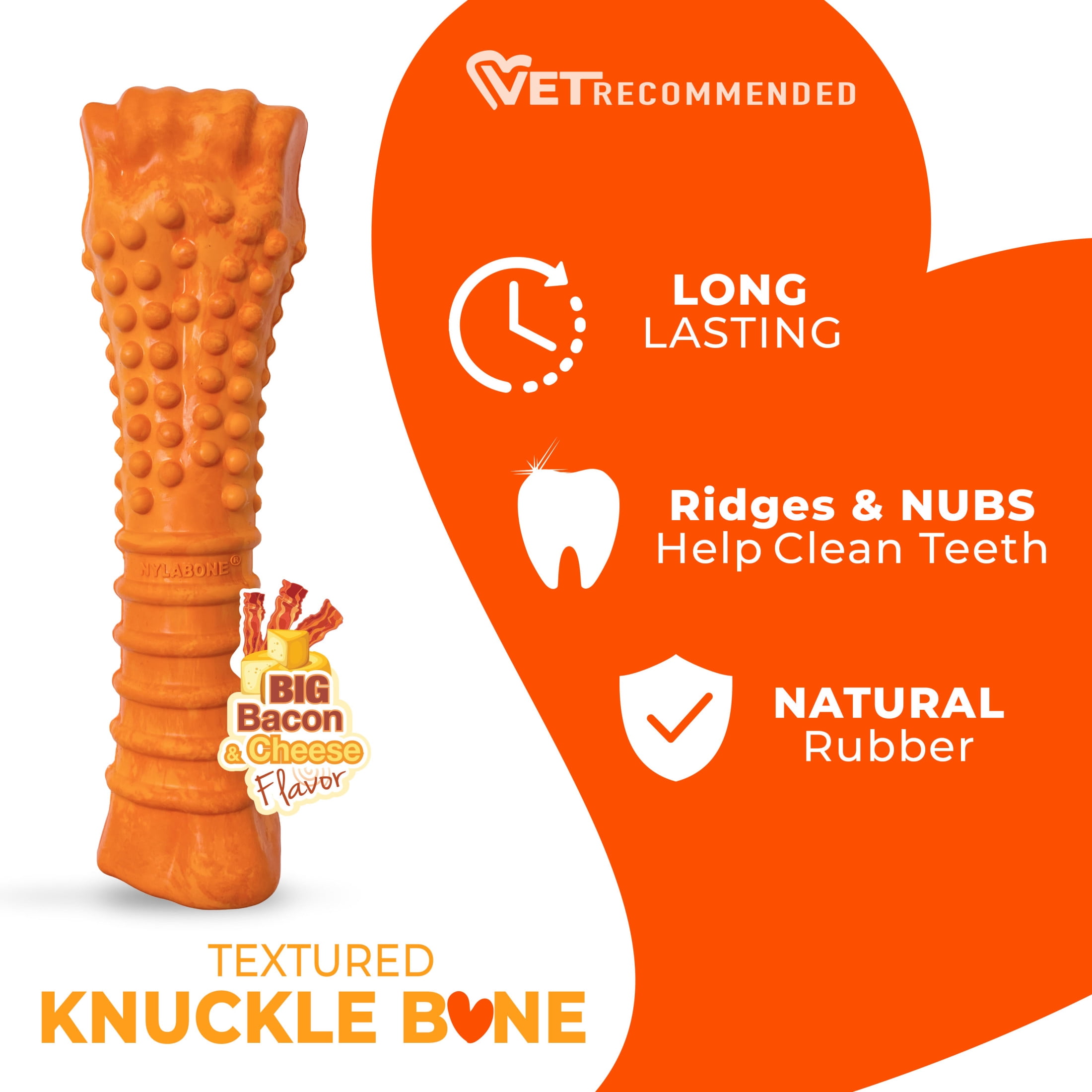 Nylabone Strong Chew 70th Birthday Textured Knuckle Bone Dog Toy, Rubber Dog Chew Toy, Bacon & Cheese Flavor, X-Large, 1 Count
