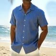 thumbnail image 2 of VBTAPA Mens Striped Button Down Shirts Short Sleeve Casual Hawaiian Shirt Summer Beach Vacation Tops Blue XXL, 2 of 9