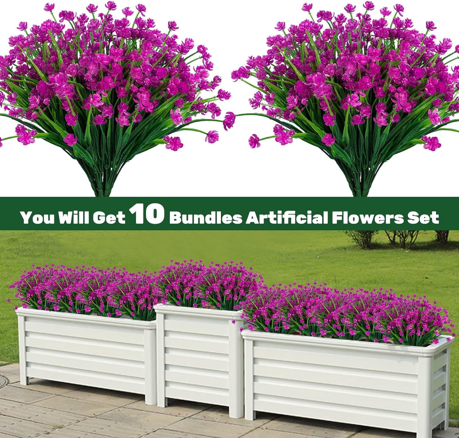 20pcs Artificial Fake Flowers,Plastic Flowers for Outdoor Decoration, UV Resistant Faux Flowers Shrubs, Artificial Plants for Indoor Outside Garden Home Wedding Farmhouse（5 Colors）