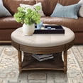 thumbnail image 2 of LUCKHAO   Oversized Button Tufted Ottoman with Wooden Shelf Storage Farmhouse Upholstered Coffee Table ,Large Round WaterProof Ottoman Coffee Table, 2 of 9