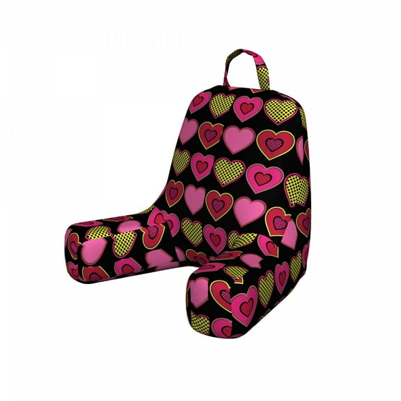Valentine's Day Reading Pillow Cover, Vibrant and Romantic Heart Shapes in Polka Dots, Unstuffed Printed Bed Rest Case from Soft Fabric, Small, Ruby Pink, by Ambesonne