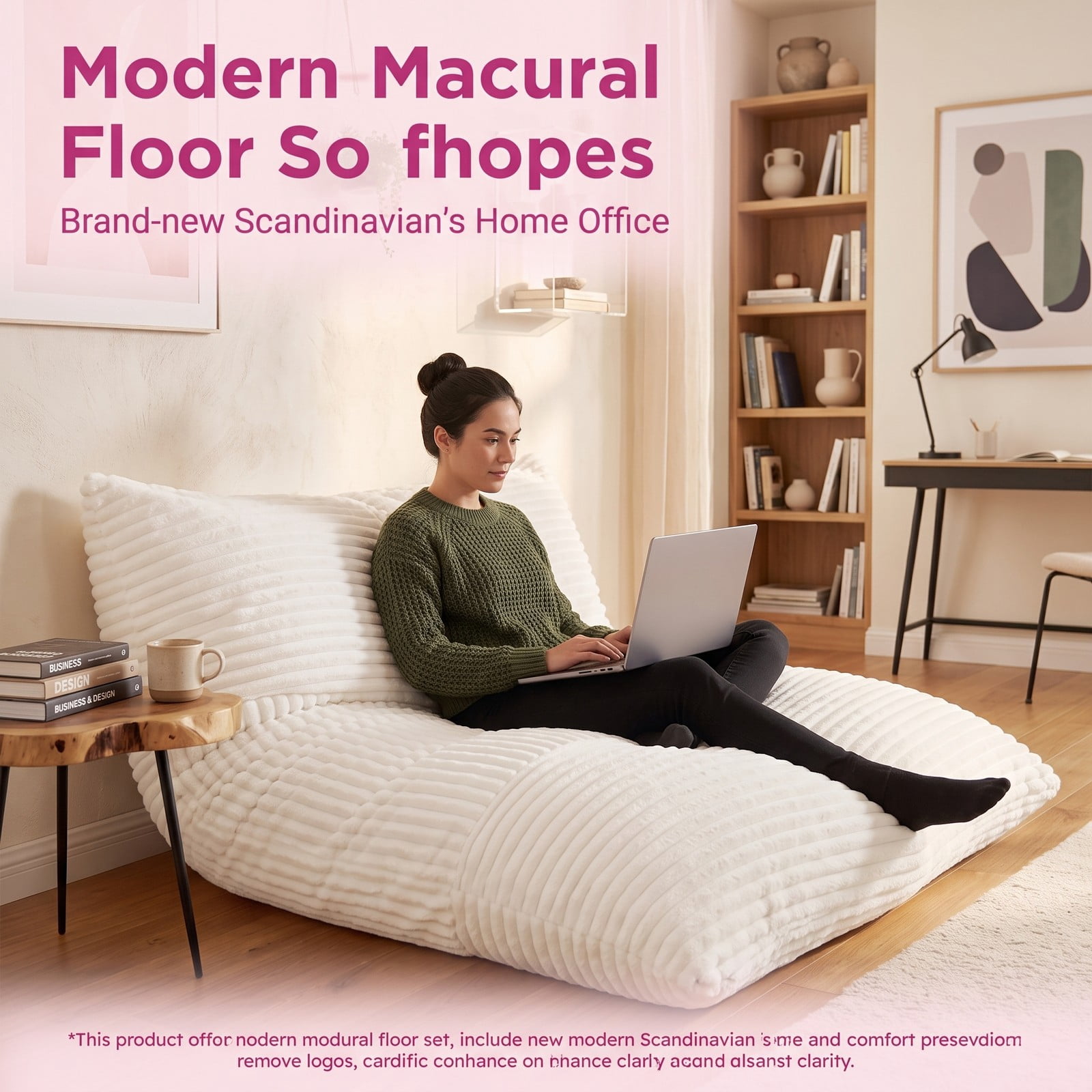 Furnibear Convertible Bean Bag Floor Sofa with Machine-Washable Corduroy Cover, Shredded Foam Lounger Bean Bag Bed for Dorm Living Room Reading Gaming, Beige