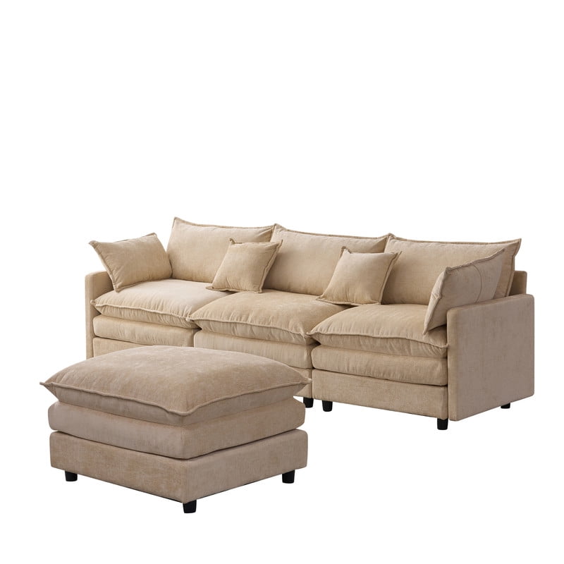 105" Modular Sectional Couch, 3-Seater Soft Chenille L-Shaped Sofa with Ottoman, Upholstery Sofa Couch with Pocket Coil & High-Density Foam for Living Room