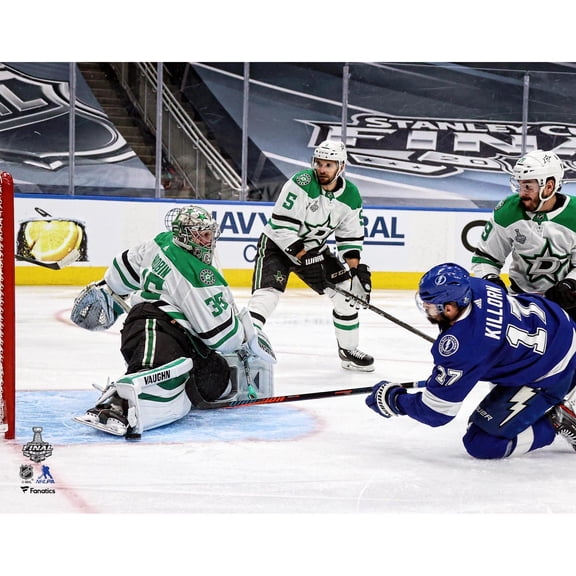 Anton Khudobin Dallas Stars Unsigned 2020 Stanley Cup Final Game 1 vs. Tampa Bay Lightning Pad Save Photograph