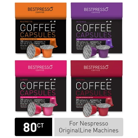 Bestpresso Coffee Capsules For Nespresso OriginalLine Machines, 80 Count (Ristretto, Intenso, Lungo,