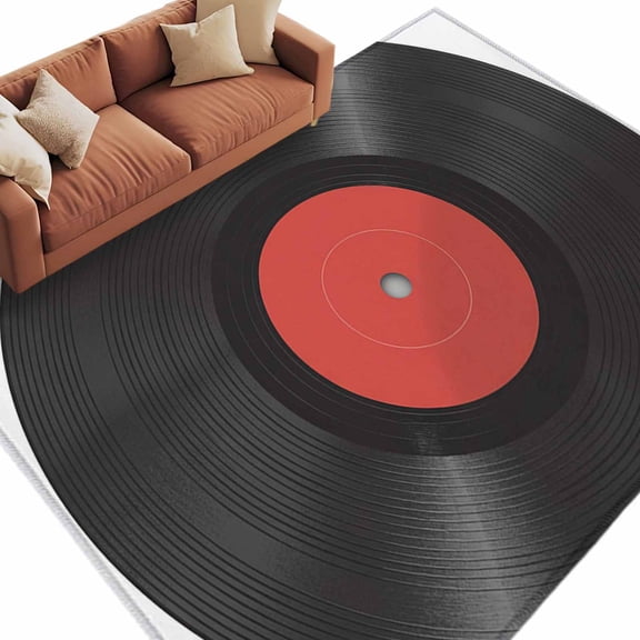 Vintage Record Area Rug 5x8ft |red Black Record Abstract Art Simple Non-Slip Washable Square Rugs Soft Felt Indoor Floor Mat for Bedroom Kitchen Living Room Bathroom
