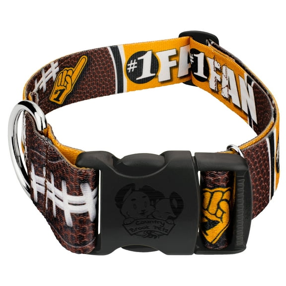 Country Brook Petz® 1 1/2 inch Deluxe Black and Gold Football Fan Dog Collar Limited Edition, Large