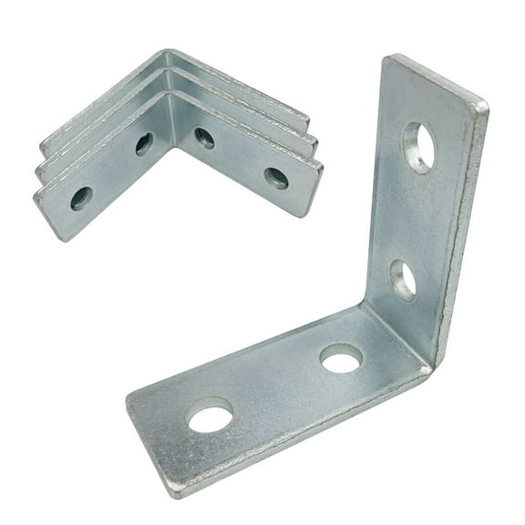 4 Pack - 4 Hole, L Shaped 90 Degree Connector Bracket for All 1-5/8" Strut Channel - Heavy Duty, Electro-Galvanized (4)
