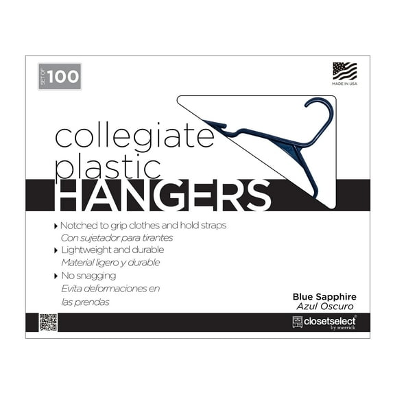 Closetselect Plastic Notched Adult Hangers for Any Clothing Type, Blue Sapphire 100 Count