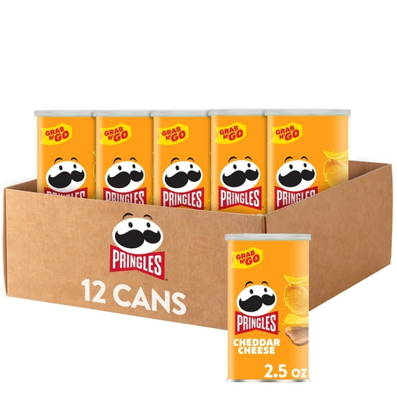 Pringles Cheddar Cheese Potato Crisps Chips, Lunch Snacks, 12 Count