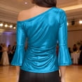 thumbnail image 3 of Tops de Manga Larga de las Mujeres con Brillo Metálico Y Textura de Costillas, Blusa Casual de Hombros para Fiesta Y Uso Cotidiano, Tops de Manga Corta de las Mujeres, 3 of 7