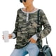 thumbnail image 1 of Blusa de manga larga con cuello redondo y estampado bonito para mujer, lavable a máquina, color verde camuflaje, para otoño e invierno, 1 of 8