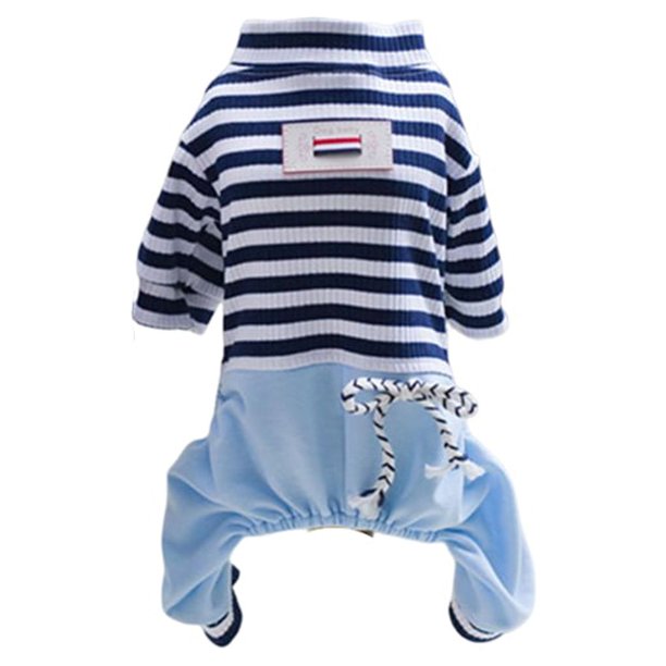 Billuyoard Mono de algodón para mascotas con lazo a rayas, Universal, transpirable, lavable, Unisex, para interiores y exteriores, ropa para Ropa para mascotas Azul
