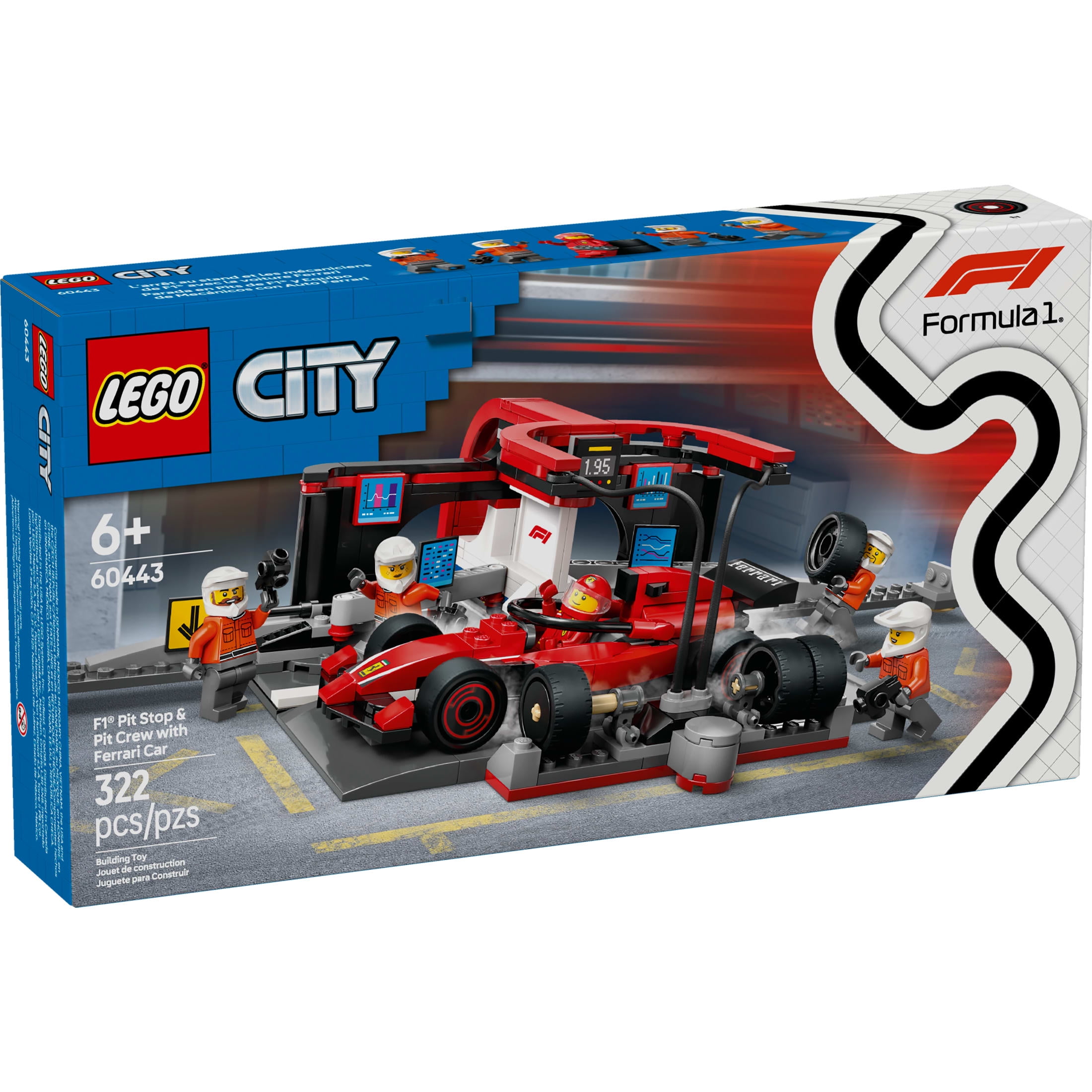 LEGO City F1 Pit Stop & Pit Crew with Ferrari Car Toy - Model Race Car Toy Building Playset for Kids, Boys and Girls, Ages 6+ - F1 Collectible for Fans - Gift for Birthdays - 60443