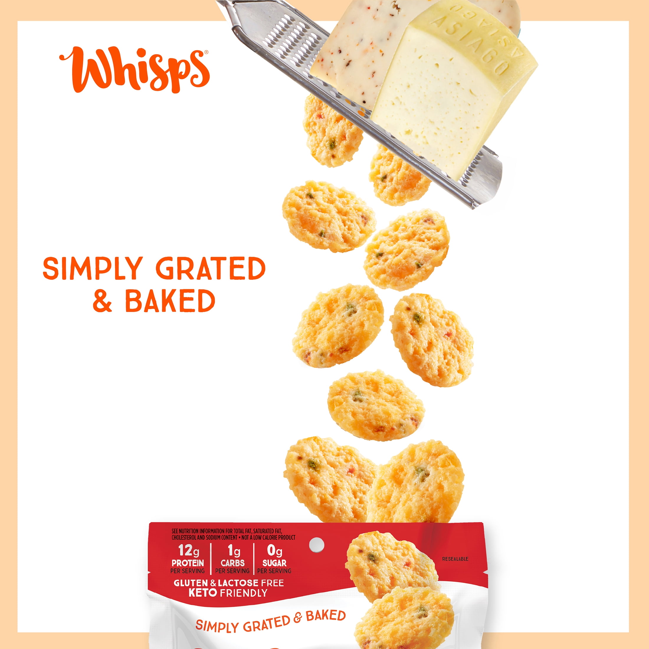 (4 pack) Whisps Asiago & Pepper Jack Cheese Crisps, Protein from 100% Cheese, 1.95 oz