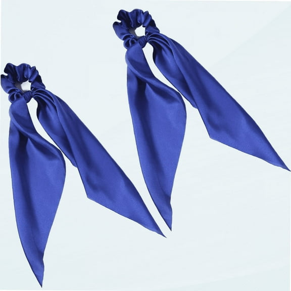 Pack of 2 Knotted Bow Hair Scrunchies Elastic Hair Scarf Hair Ties Bands Satin Hair Ribbon Scrunchy Ponytail Holder for Women and Girls,Hair Scarf Scrunchies,Hair Accessories (Royal Blue)