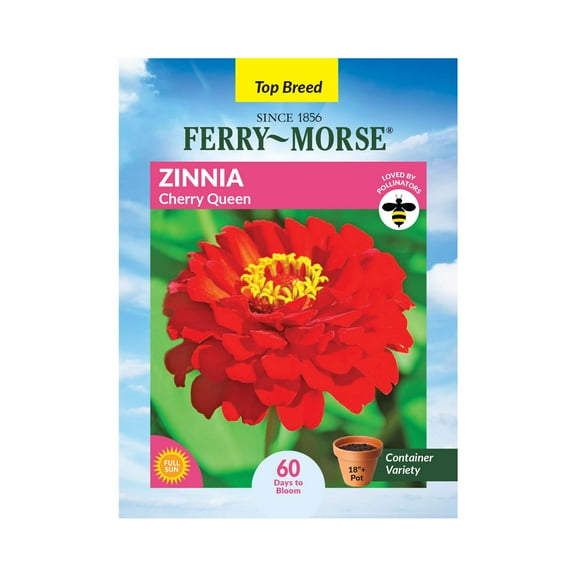 Ferry-Morse 400MG Zinnia Cherry Queen Annual Flower Seeds, Full Sun